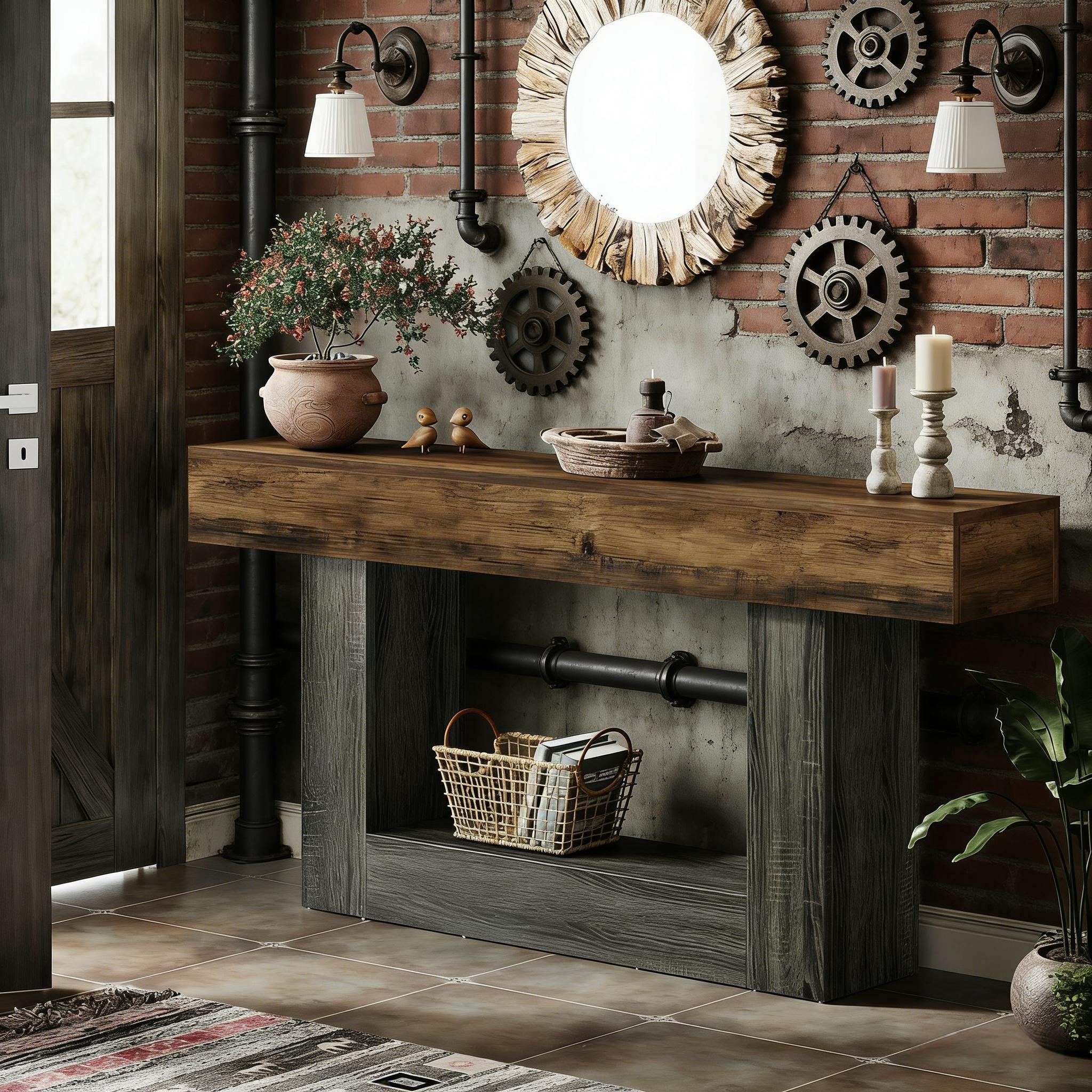 Wooden Console Table, Farmhouse 2-Tier Sofa Table Entryway Table_voghion.com